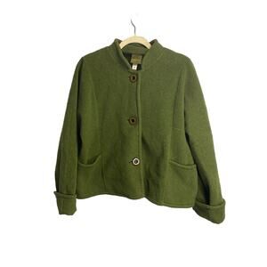 Maralyce Ferree Womens Fleece Coat Jacket Button Front Made‎ in USA Green Medium